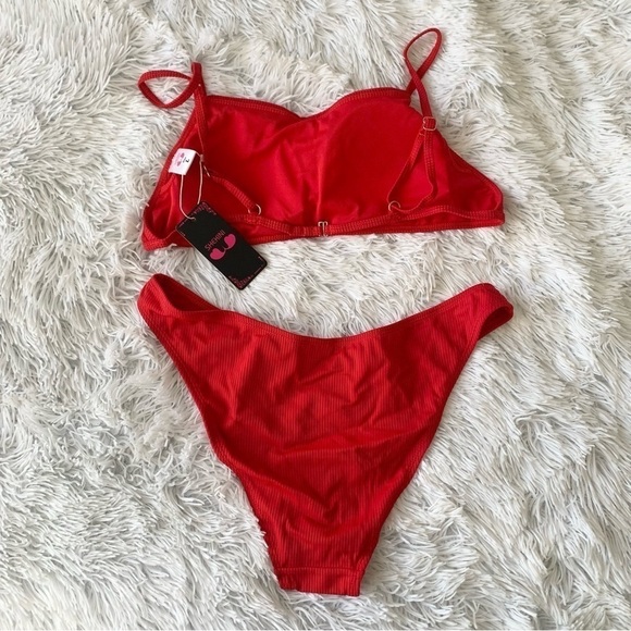 NWT SHEKINI Red Ribbed Halter Cheeky Bikini - Picture 8 of 12